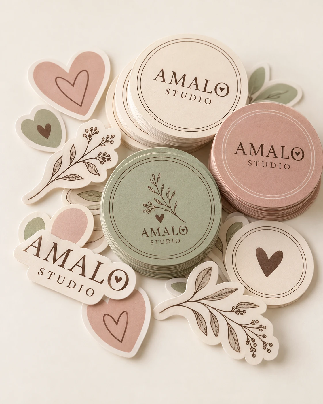 Stickers personalizados Amalo en tonos crema, rosa y salvia